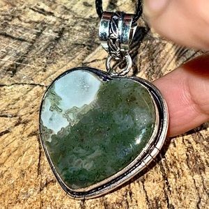 Heart Shape Moss Agate Pendant 2”